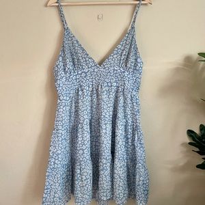 Blue and white floral mini dress
